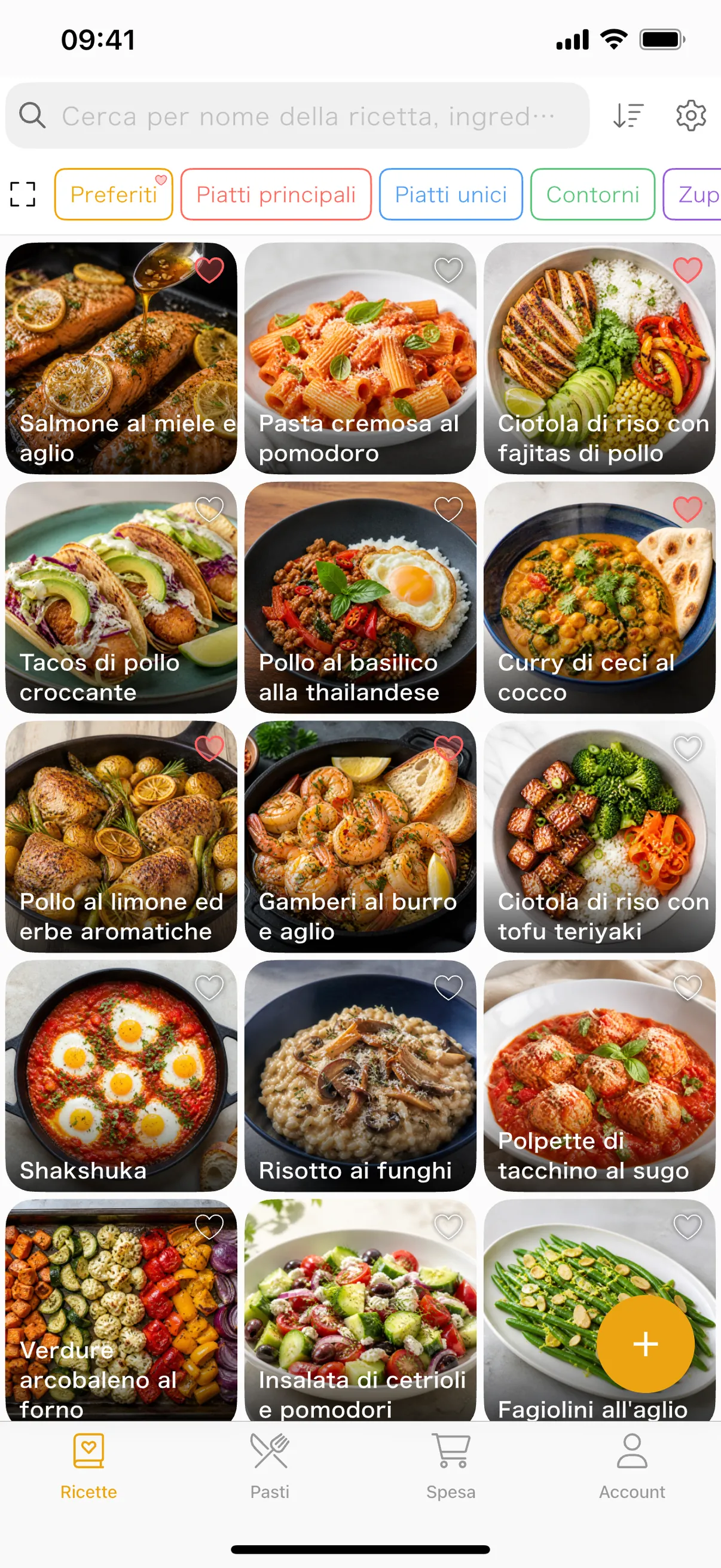 Schermata dell'elenco ricette di Repitta