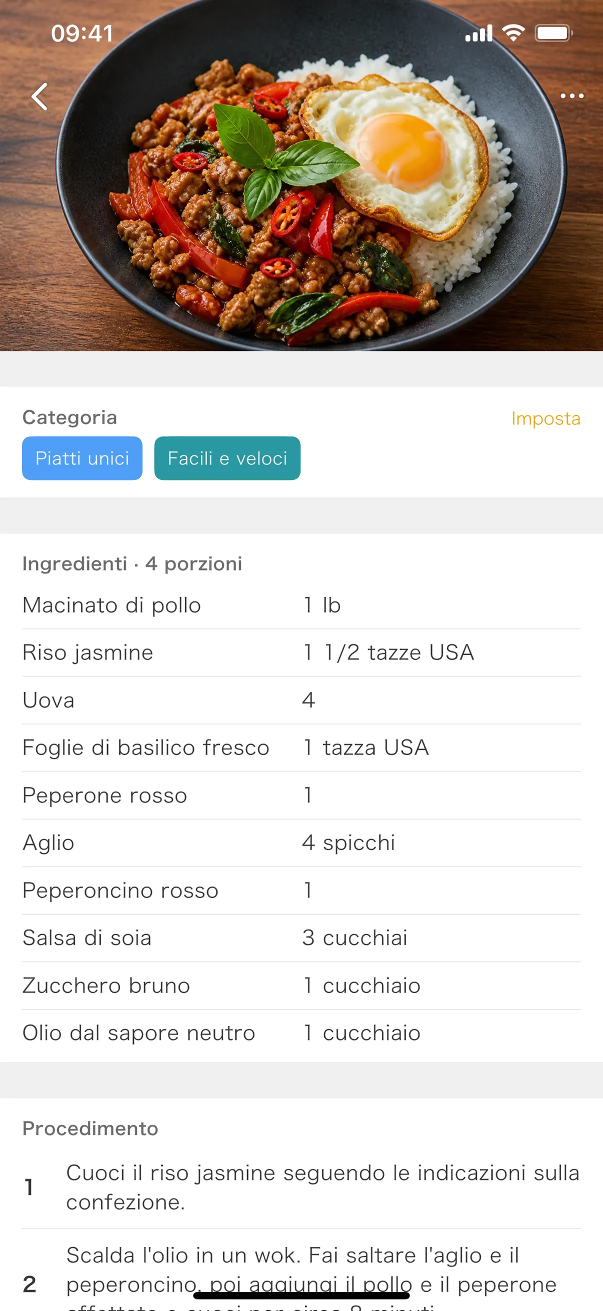 Schermata di salvataggio di una ricetta tramite condivisione